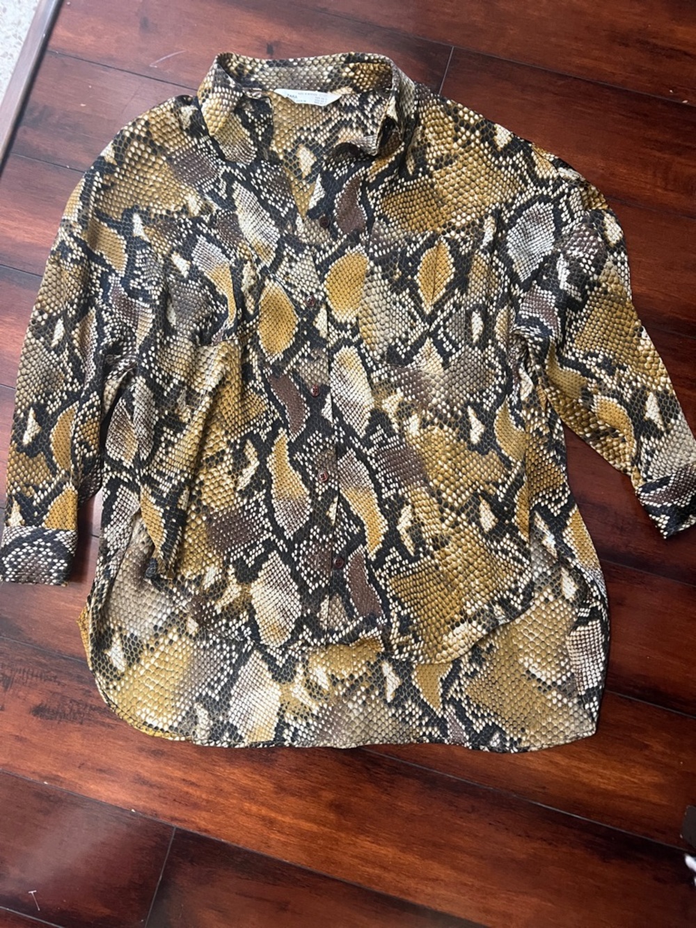 Zara Snake Print Blouse in Mustard, Brown, Black